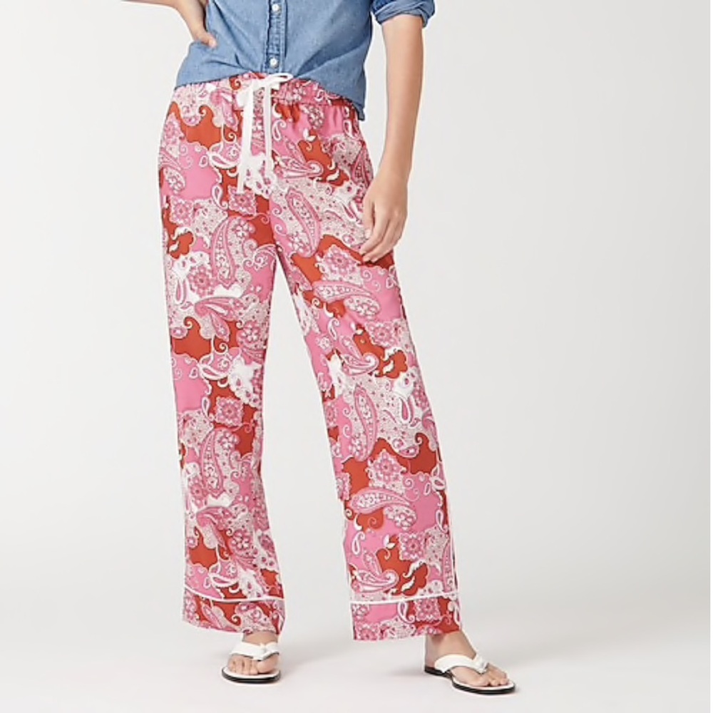 J. Crew Pink Wide-Leg Lounge Pants in Vintage Paisley